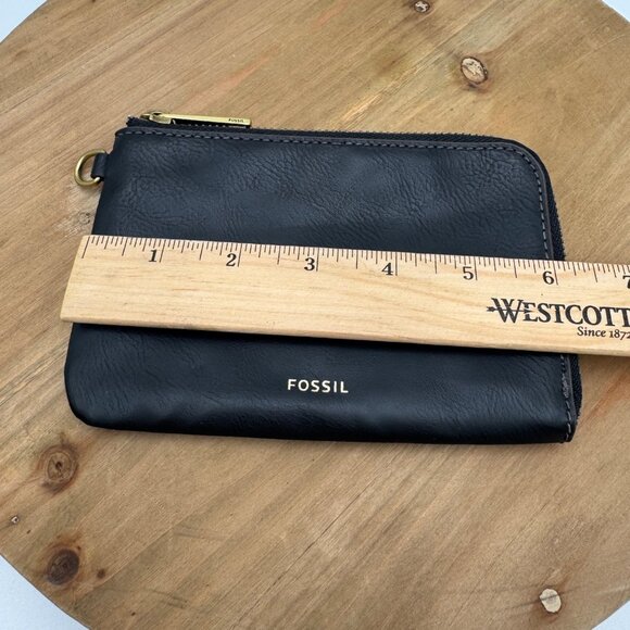 Fossil Black Pebbled Leather Zipper Pouch Clutch small Medium Lined Bag 6” x 4” - Picture 7 of 8